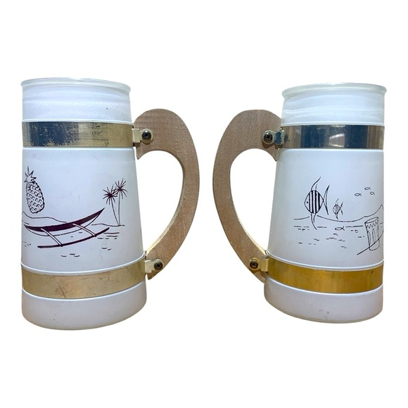 Vintage Fiesta Ware Frosted Tiki Luau Barrel Mugs (2) - Picture 2 of 3